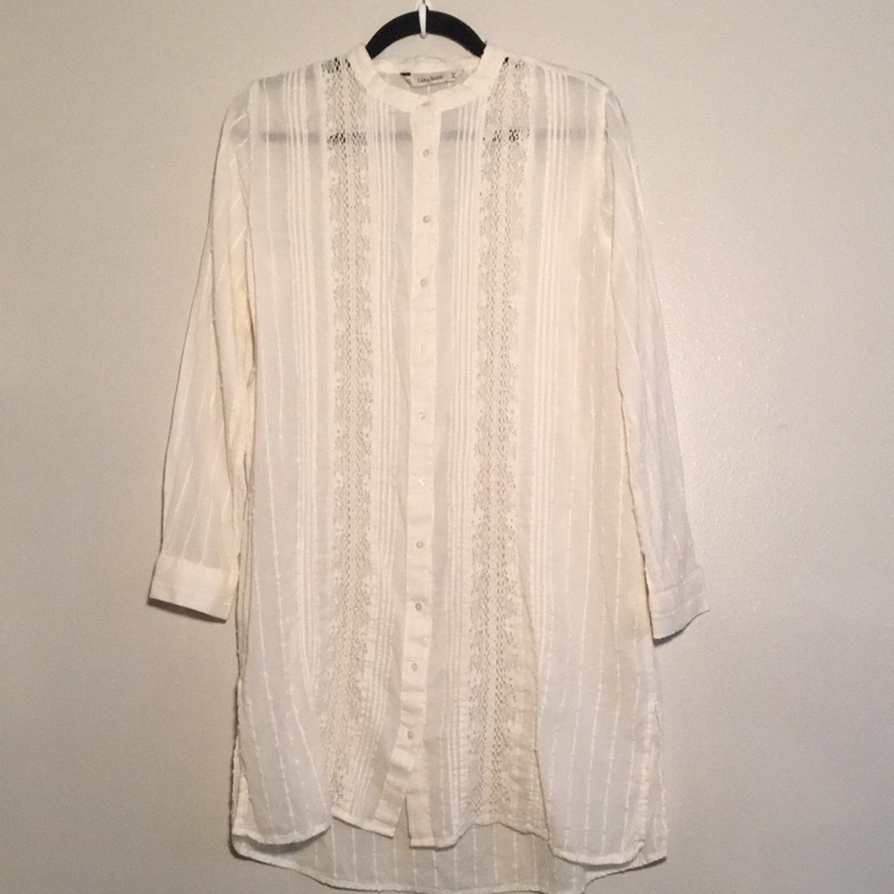 Zara Ecru Mesh Button Down Tunic - image 1